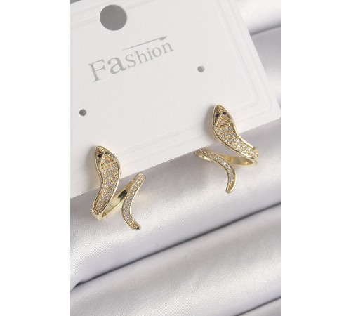 Pirinç Gold Renk Zirkon Taşlı Yılan Model Kadın Küpe - TJ-BKP9790