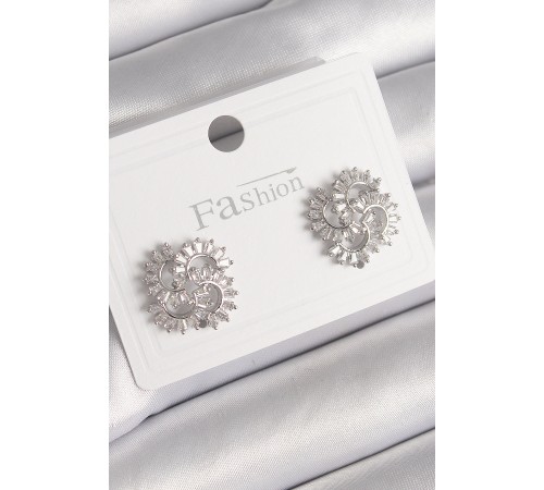 Pirinç Gümüş Renk Zirkon Taşlı Yonca Model Kadın Küpe - TJ-BKP9791