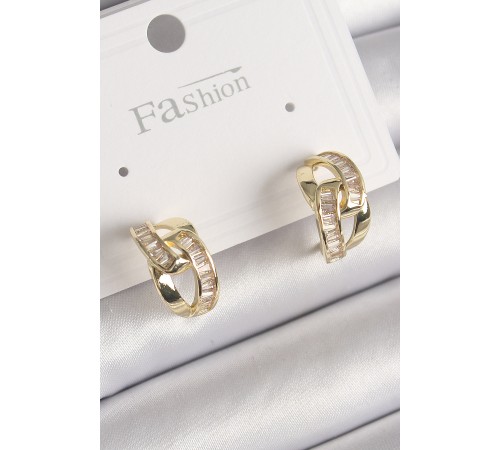 Pirinç Gold Renk Zirkon Taşlı Zincir Model Kadın Küpe - TJ-BKP9794