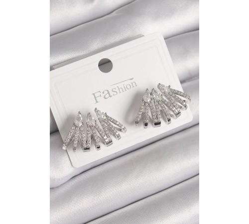 Pirinç Gümüş Renk Zirkon Taşlı Deniz Kabuğu Model Kadın Küpe - TJ-BKP9797