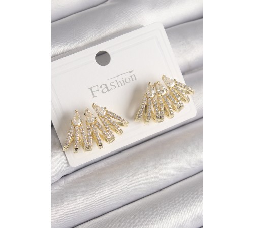 Pirinç Gold Renk Zirkon Taşlı Deniz Kabuğu Model Kadın Küpe - TJ-BKP9798