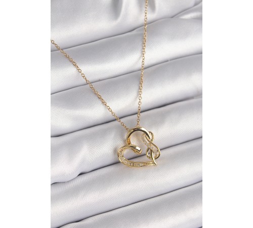 316L Çelik Gold Renk Zincir Zirkon Taş Detaylı Kalp Model Sonsuzluk Detay Kadın Kolye - TJ-BKO9583