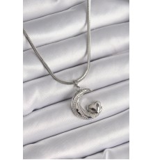 316L Çelik Gümüş Renk İtalyan Zincir Zirkon Taşlı Halil Figür Kalp Detay Kadın Kolye - TJ-BKO9590