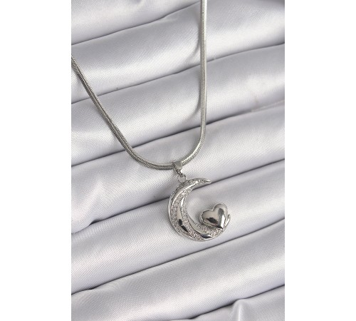 316L Çelik Gümüş Renk İtalyan Zincir Zirkon Taşlı Halil Figür Kalp Detay Kadın Kolye - TJ-BKO9590