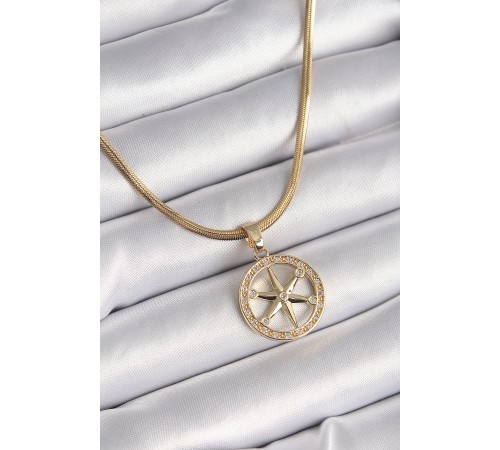 316L Çelik Gold Renk İtalyan Zincir Zirkon Taşlı Kutup Yıldız Model Kadın Kolye - TJ-BKO9595