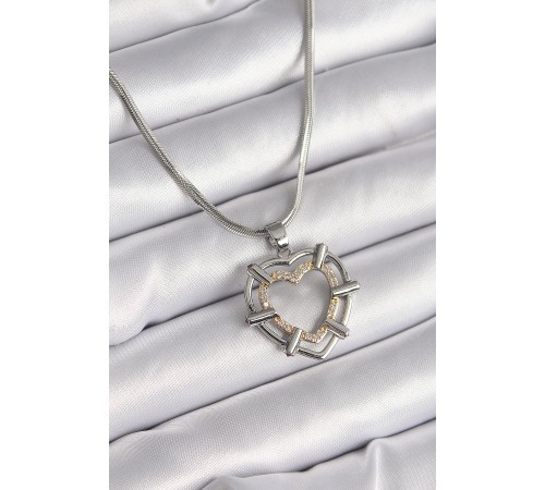 316L Çelik Gümüş Renk İtalyan Zincir Mix Renk Zirkon Taş Detay Kalp Model Kadın Kolye - TJ-BKO9600