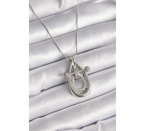 316L Çelik Gümüş Renk Zirkon Taşlı Damla Model Kadın Kolye - TJ-BKO9606