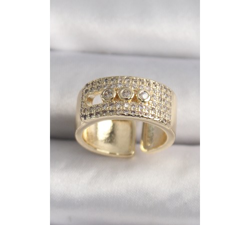 Pirinç Gold Renk Zirkon Taşlı Messika Model Ayarlanabilir Kadın Yüzük - TJ-BYK3486