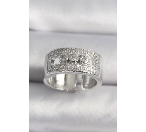 Pirinç Gümüş Renk Zirkon Taşlı Messika Model Kadın Yüzük - TJ-BYK3487