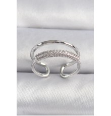 Pirinç Gümüş Renk Zirkon Taşlı Kadın Yüzük - TJ-BYK3491