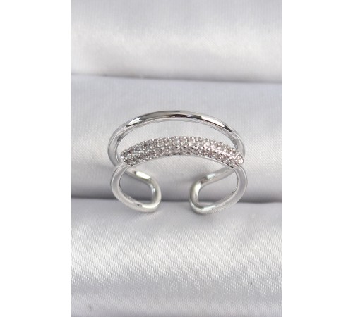 Pirinç Gümüş Renk Zirkon Taşlı Kadın Yüzük - TJ-BYK3491