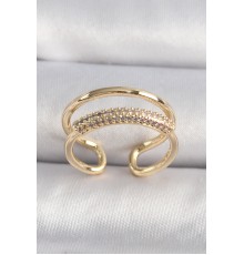 Pirinç Gold Renk Zirkon Taşlı Kadın Yüzük - TJ-BYK3492