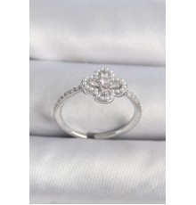 Pirinç Gümüş Renk Zirkon Taşlı Yonca Model İnci Detay Kadın Yüzük - TJ-BYK3493
