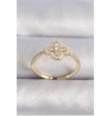 Pirinç Gold Renk Zirkon Taşlı Yonca Model İnci Detay Kadın Yüzük - TJ-BYK3494