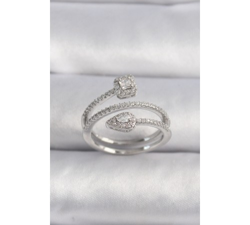 Pirinç Gümüş Renk Zirkon Taşlı Ok Model VIP Seri Kadın Yüzük - TJ-BYK3501