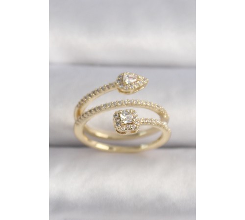 Pirinç Gold Renk Zirkon Taşlı Ok Model VIP Seri Kadın Yüzük - TJ-BYK3502