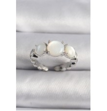 Pirinç Gümüş Renk Zirkon Taş Detaylı Beyaz Sedefli VIP Seri Kadın Yüzük - TJ-BYK3503