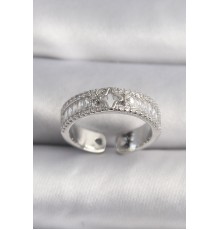 Pirinç Gümüş Renk Zirkon Taşlı Yıldız İşleme VIP Seri Kadın Yüzük - TJ-BYK3509