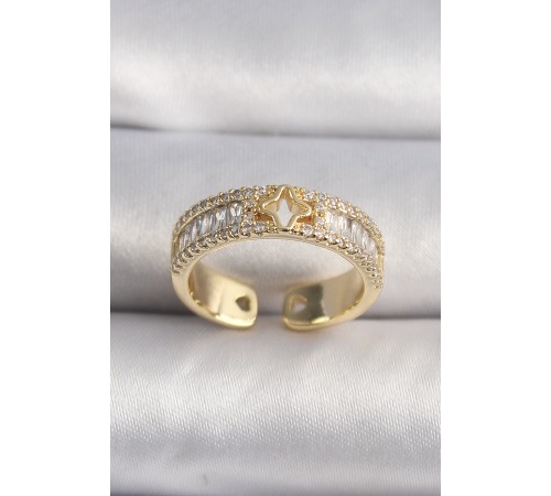 Pirinç Gold Renk Zirkon Taşlı Yıldız İşleme VIP Seri Kadın Yüzük - TJ-BYK3510