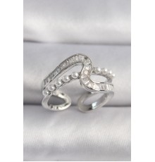 Pirinç Gümüş Renk Zirkon Taşlı İnci Detay VIP Seri Kadın Yüzük - TJ-BYK3511