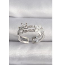 Pirinç Gümüş Renk Zirkon Taşlı Çiçek Model VIP Seri Kadın Yüzük - TJ-BYK3513