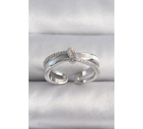 Pirinç Gümüş Renk Zirkon Taşlı Düğüm Model VIP Seri Kadın Yüzük - TJ-BYK3515