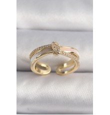 Pirinç Gold Renk Zirkon Taşlı Düğüm Model VIP Seri Kadın Yüzük - TJ-BYK3516
