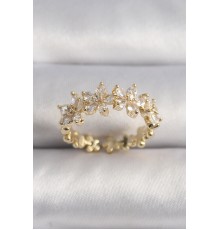 Pirinç Gold Renk Zirkon Taşlı Çiçek Model VIP Seri Kadın Yüzük - TJ-BYK3518