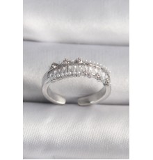 Pirinç Gümüş Renk Zirkon Taşlı İnci Detay VIP Seri Kadın Yüzük - TJ-BYK3519