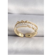 Pirinç Gold Renk Zirkon Taşlı İnci Detay VIP Seri Kadın Yüzük - TJ-BYK3520