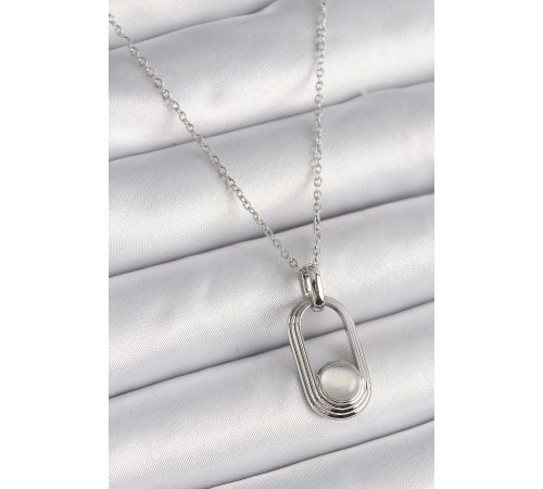 316L Çelik Gümüş Renk Zincir Beyaz Kedi Göz Model Kadın Kolye - TJ-BKO9612