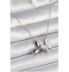 316L Çelik Gümüş Renk Zincir Zirkon Taşlı Renkli Model Kadın Kolye - TJ-BKO9615