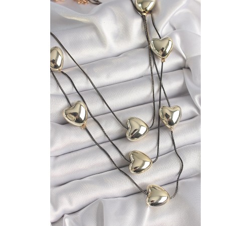 Pirinç Füme Renk Zincir 3D Gold Renk Kalp Model Kadın Kolye - TJ-BKO9618