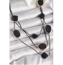 Pirinç Siyah Renk Zincir Kristal Taşlı Kadın Kolye - TJ-BKO9619