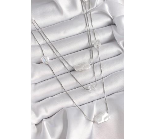 Pirinç Gümüş Renk Ezme İnci Model Çoklu Kadın Kolye - TJ-BKO9620