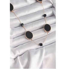 Pirinç Gold Renk Siyah Renk Oval Siyah Küp Detay Kadın Kolye - TJ-BKO9625