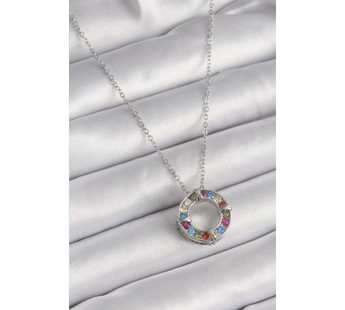 316L Çelik Gümüş Renk Zincir Renkli Zirkon Taşlı Xoxo Model Kadın Kolye - TJ-BKO9629