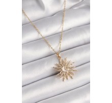 316L Çelik Gold Renk Zincir Renkli Zirkon Taşlı Sedefli Ay İşleme Detay Kadın Kolye - TJ-BKO9630