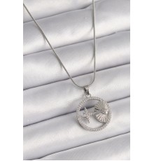 316L Çelik Gümüş Renk Zincir Zirkon Taşlı Yıldız Madalyon Model Kadın Kolye - TJ-BKO9637