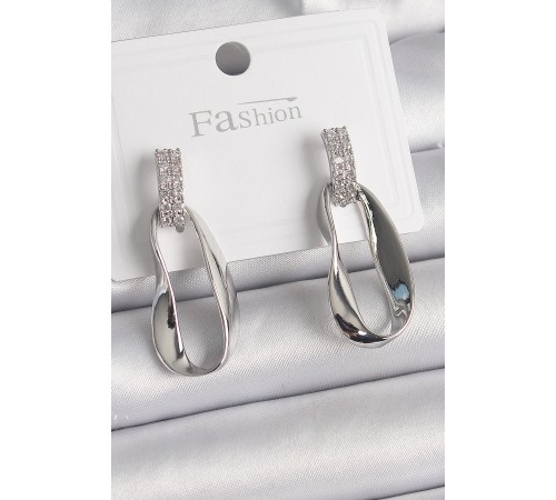 Pirinç Gümüş Renk Zirkon Taşlı Sallantı Kadın Küpe - TJ-BKP9837