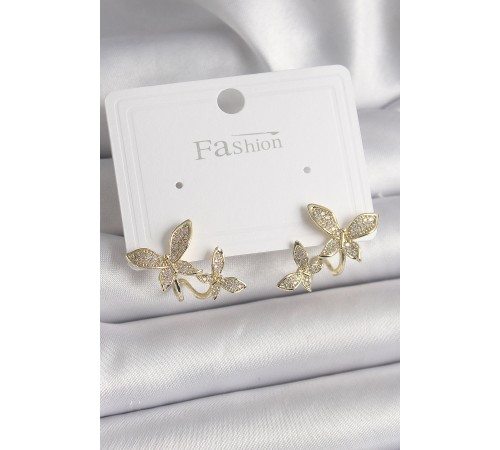 Pirinç Gold Renk Zirkon Taşlı Model Kadın Küpe - TJ-BKP9838