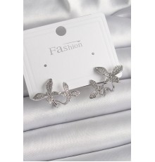 Pirinç Gümüş Renk Zirkon Taşlı Model Kadın Küpe - TJ-BKP9839