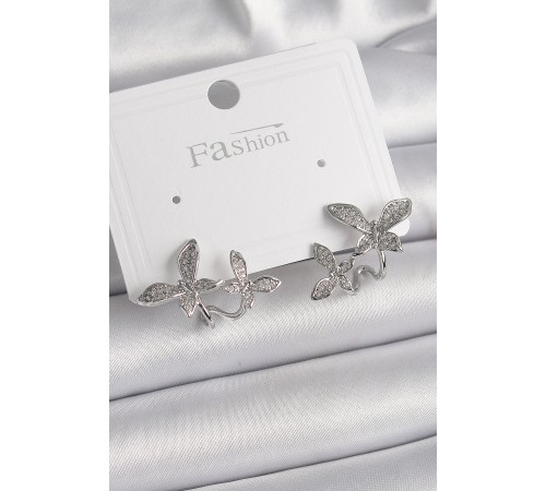 Pirinç Gümüş Renk Zirkon Taşlı Model Kadın Küpe - TJ-BKP9839