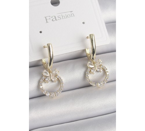 Pirinç Gold Renk Zirkon Taşlı Figür Sallantı Model Kadın Küpe - TJ-BKP9840