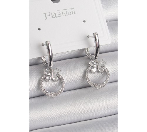 Pirinç Gümüş Renk Zirkon Taşlı Figür Sallantı Detay Kadın Küpe - TJ-BKP9841