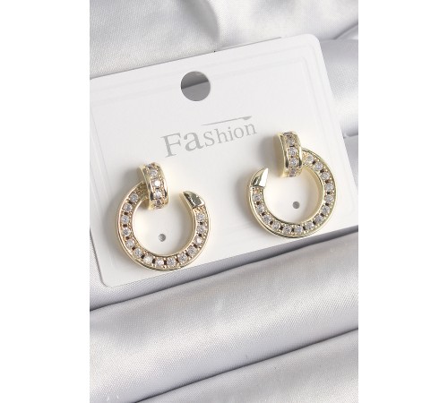 Pirinç Gold Renk Zirkon Taşlı Çivi Halka Model Kadın Küpe - TJ-BKP9846