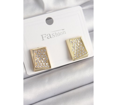 Pirinç Gold Renk Zirkon Taşlı Plaka Model Kadın Küpe - TJ-BKP9848