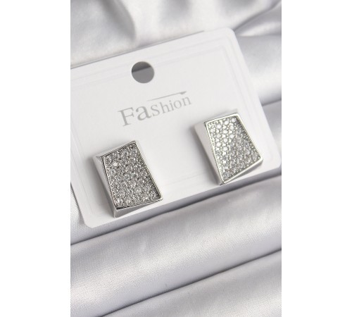 Pirinç Gümüş Renk Zirkon Taşlı Plaka Model Kadın Küpe - TJ-BKP9849