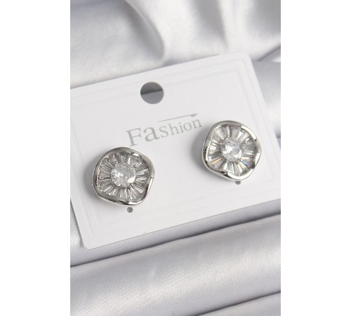 Pirinç Gümüş Renk Zirkon Taşlı Yonca Model Kadın Küpe - TJ-BKP9851