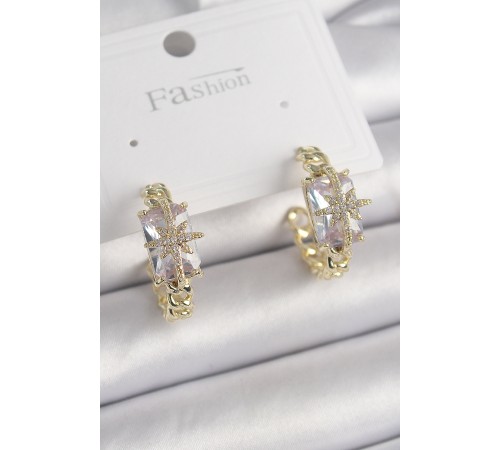 Pirinç Gold Renk Zirkon Taşlı Kutup Yıldızı İşlemeli Kadın Küpe - TJ-BKP9856